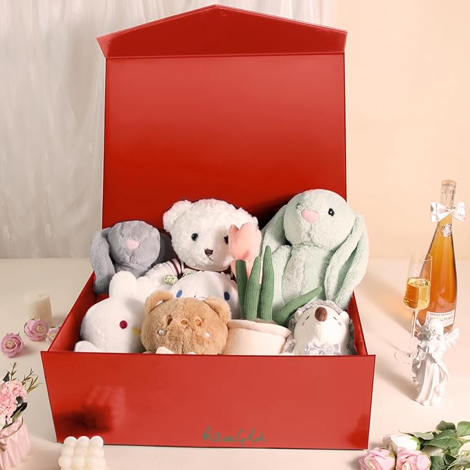 ROSEGLD 5 Extra Large Gift Boxes 20x16x7.2 Inches, Giant Red Magnetic Gift Boxes with lids for Presents, Bridesmaid Proposal Boxes (Glossy Red)