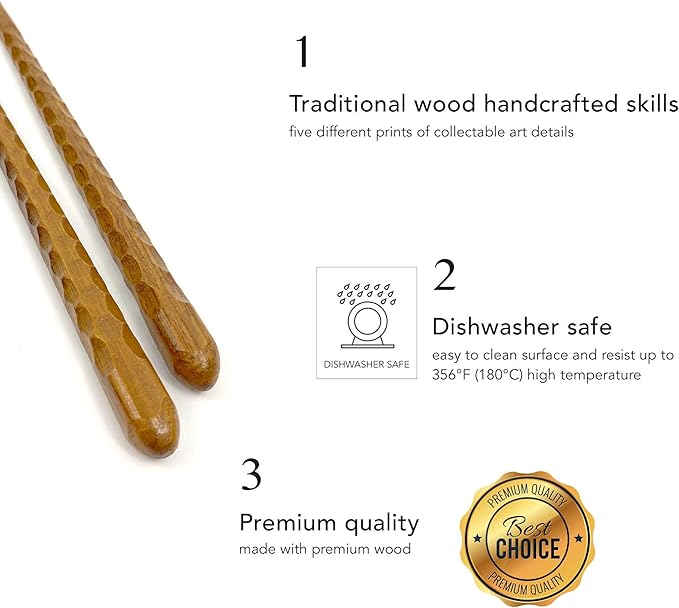 JapanBargain 4516x2, Hardwood Reusable Chopsticks Japanese Chinese Korean Wood Chop Sticks Hair Sticks 5 Pair Gift Boxed Set Dishwasher Safe, 9 inch, Natural, Set of 2