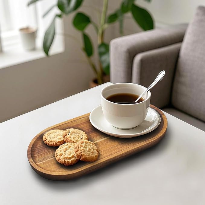 1 pcs Acacia Wood Tray 11.8×6 inch Boards Rustic Wooden Serving Trays Oval Platters Charcuterie for Party,Breakfast, Coffee Table, Home Decorative, Food Small Trays