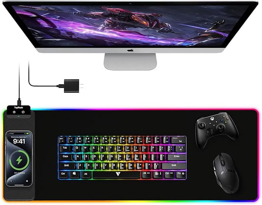 TopMade Mouse Pad with Wireless Charging, 31.5" x 11.81" Large Desk Mat RGB Gaming Mousepad, LED Desk Pad Keyboard Pad, Waterproof Desk Pad (Includes 20W PD Power Adapter & 6.56ft Woven Cable)
