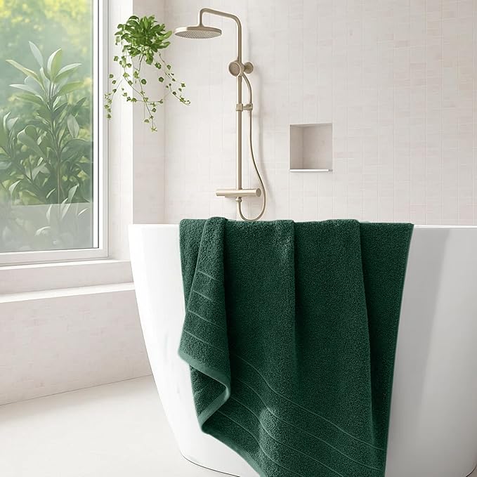 DAN RIVER Bath Towels Set of 4, 30 x 60 Inches, 100% Cotton, Larger & Lighter Weight, Quicker to Dry, Super Soft and Absorbent, Ideal Hotel Towels for Daily Use, Huntergreen