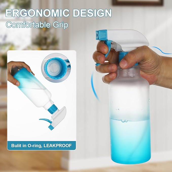 Spray Bottles Plastic Spray Bottle for Hair Mist/Stream Heavy Duty Empty Spray Bottles for Cleaning Solutions, Plants, Cooking (12oz-Blue)