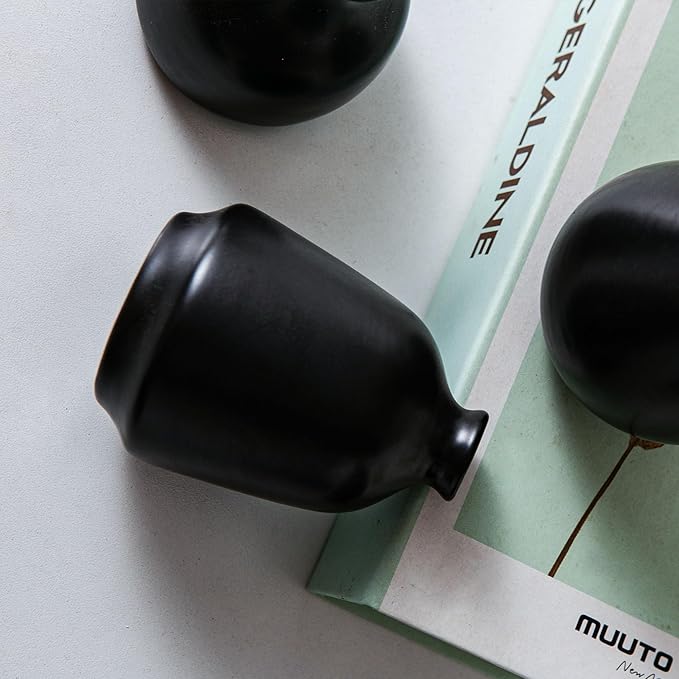 Black Ceramic Bud Vase Set of 11, Small Vases for Pampas Grass, Flowers, Mini Vases for Modern Home Decor, Minimalist Decor, for Living Room, Dining Table & Shelves