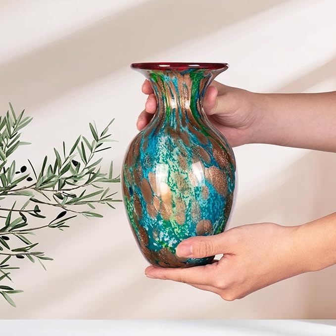 KAMMAK Colored Glass Vase, Beautiful Hand Blown Decorative Vase, Modern Art Vase for Flower Mantle Dining Table Centerpiece, Entryway Living Room Wedding Decoration, FH002