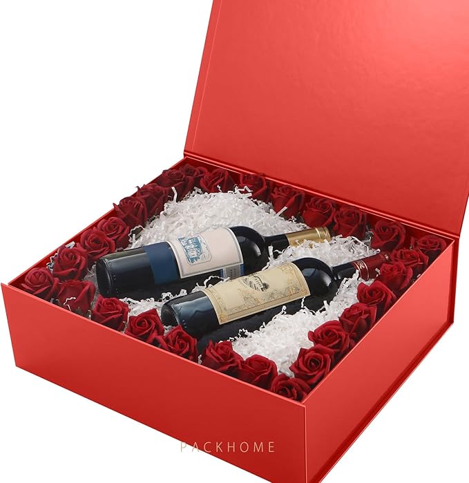 PACKHOME 17x14.5x5.5 Inches, 3 Extra Large Gift Boxes with Lids, Magnetic Closure Boxes for Clothes and Large Gifts (Glossy Red)