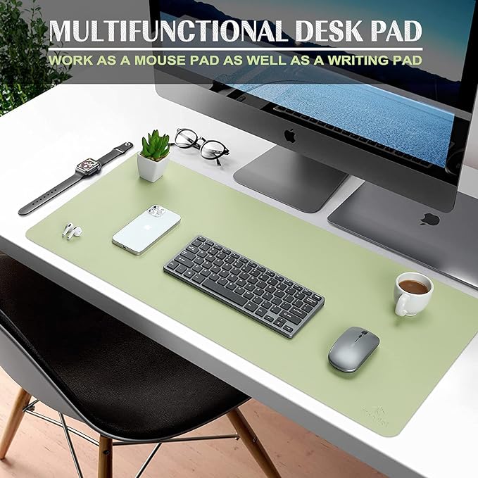 K KNODEL Small Office Leather Desk Mat, Mouse and Keyboard Pad, Computer and Laptop Mat, Desktop Protector and Cover, Writing Pad and Blotter (23.6"x13.8", Light Green)