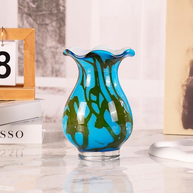 KAMMAK Colored Glass Vase, Beautiful Hand Blown Decorative Vase, Modern Art Vase for Flower Mantle Dining Table Centerpiece, Entryway Living Room Wedding Decoration, FH007