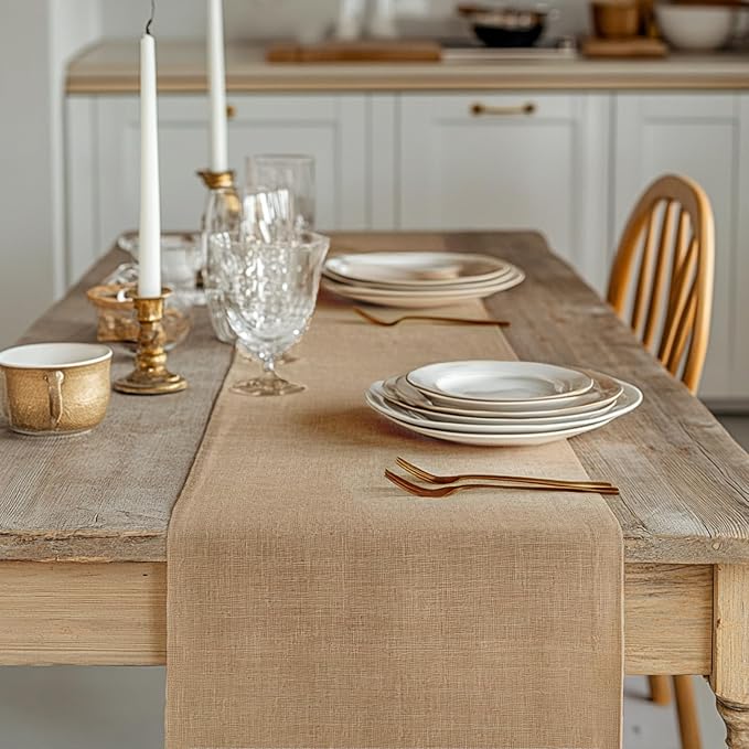 6 Pack Burlap Table Runners 12x108 Inch - Natural Jute Rustic Farmhouse Table Runner Decor for Western Wedding, Farmhouse Party, Holiday & Kitchen Coffee Table (Brown, 12x108 6PC)