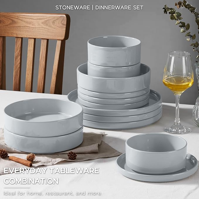 Onader Dinner Plates and Bowls Sets, 8 Pieces Stoneware Dinnerware Service for 2, Gray Ceramic Kitchen Dish Set, Speckled Dishware Dining Ware - Slate Gray