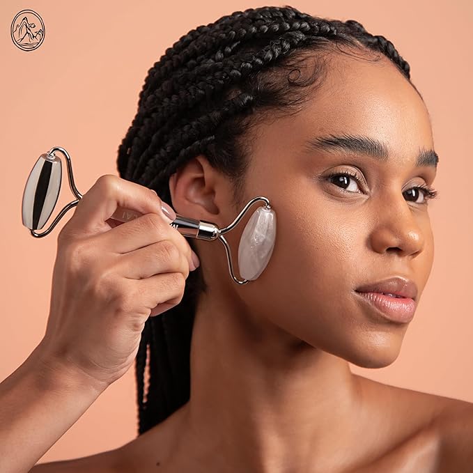 Mount Lai The Vitality Qi White Jade & Stainless Steel – The Stone of Harmony and Clarity, Face Roller for Soothing, Refreshing & Radiant-Looking Skin, Facial Massager Tool for Self-Care Ritual