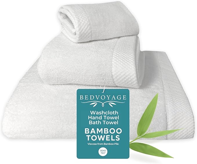 BedVoyage Luxury Bath Towels Set of 3 - Ultra Soft Plush Bathroom Towel Set - Highly Absorbent Viscose from Bamboo Bath Towels Ultra Soft - 3pc Spa Towel for Body - White
