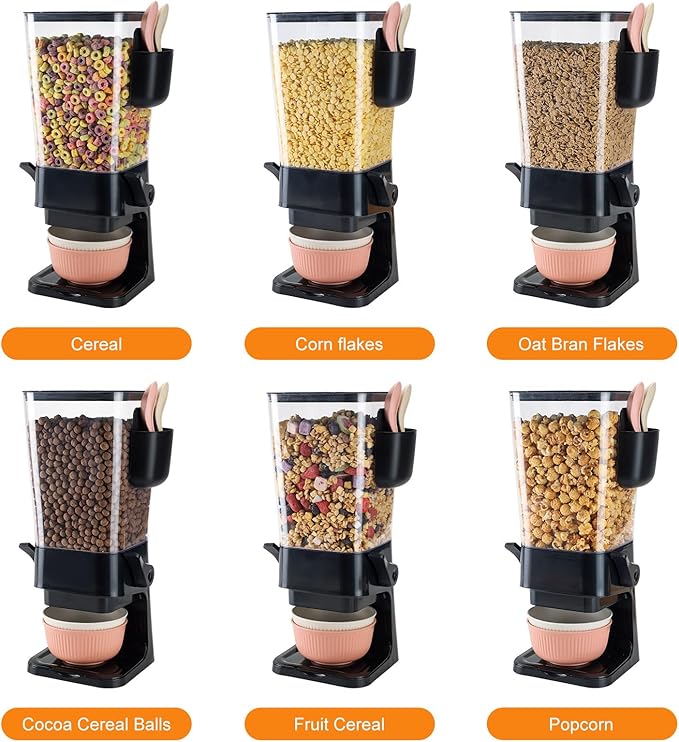 Cereal Dispenser Countertop Black 2 Pack with Bowls Spoons Cutlery Box,5.5 QT Dry Food Dispenser Snack Organizer Containers Storage for Pantry Kitchen Organization Oatmeal Nut Granola Candy