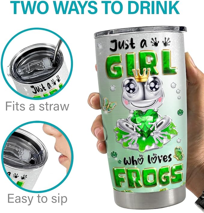SANDJEST Frog Tumbler 20oz Girl Who Loves Frogs Cup Stainless Steel Insulated Tumblers Coffee Travel Mug for Girls Teen Gift for Birthday Christmas