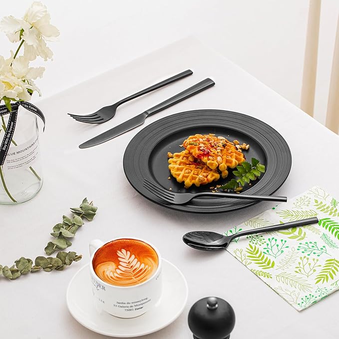 KINGSTONE Black Silverware Set, 40-Piece Forged Flatware Set Cutlery Set Premium Stainless Steel, Service for 8, for Kitchen, Home, Wedding, Party, Mirror Polished and Dishwasher Safe