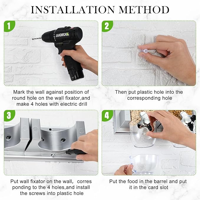 Huwena 4 Sets Cereal Containers Storage,3L Each Set Wall Mounted Cereal Dispenser Dry Food Dispenser Grain Storage Dispenser for Candy Oatmeal Coffee Bean Nuts Food Container (Silver)