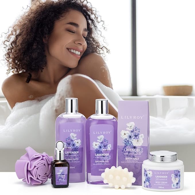 Christmas Gifts for Women - 8 Pcs Lavender Bath and Body Gift Set for Women, Spa Gift Basket | Mothers Day Gifts for Mom, Birthday Gifts, Self Care & Pampering Gifts, All Occasion Holiday Present