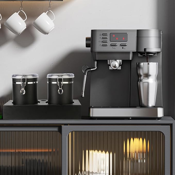 Stainless Steel Food Container with Clear Lids Airtight Storage Container Small Canisters Kitchen Pantry Storage for Cereal, Snacks, Candy, Herbs, Spices, Sugar, Tea (1.8L Dark Black)