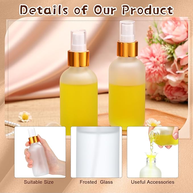 Fumete 36 Pcs Glass Spray Bottles 4oz Fine Mist Glass Spray Bottle Refillable Liquid Containers with 6 Labels 6 Funnel for Hair Travel Plants Cleaning Solutions Skin Care (Clear,Frosted)