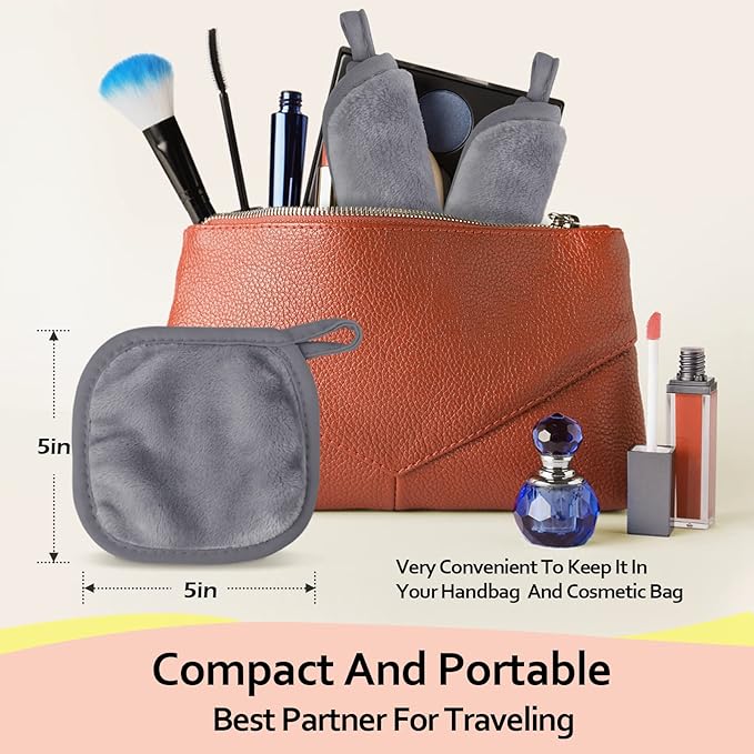 HOMEXCEL Makeup Remover Cloth 12 Pack,Reusable Makeup Remover Pads, Washable Ultra Soft Facial Cleansing Cloths For All Skin Types, 5 X 5 In, Grey