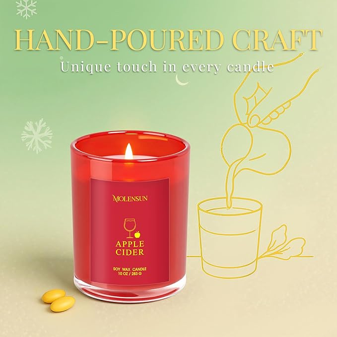 Apple Cider Candle, 10oz Soy Scented Candle for Home, Christmas Birthday & Holiday Gifts for Women & Men, Long Lasting 50+ Hour Clean Non-Toxic Burn, Elegant Winter & Christmas Festive Home Decor