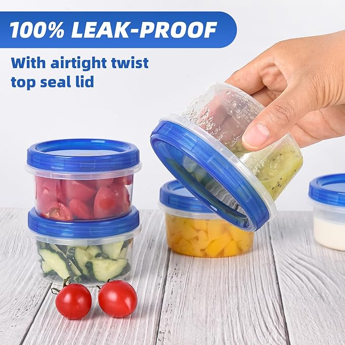 Freezer Storage Containers, [12 Pack-8 oz] Ultra Thick Freezer Containers with Leakproof Twist Top Lids, Heavy Duty BPA Free Stackable Meal Prep Bowls Great for Portion Control