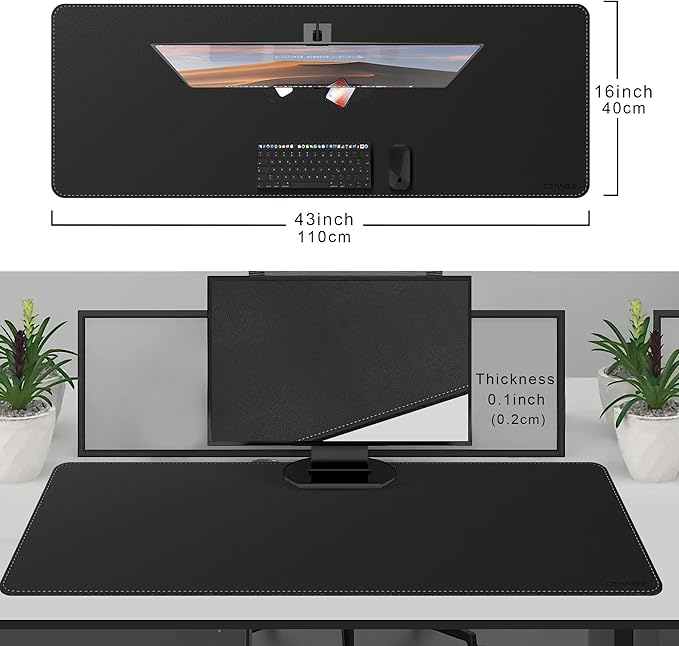 CENNBIE Leather Desk Mat - 43.6" x 16" Extra Large Desk Pad Protector for Office, Computer Desk, Oversized Mouse Pad, Black