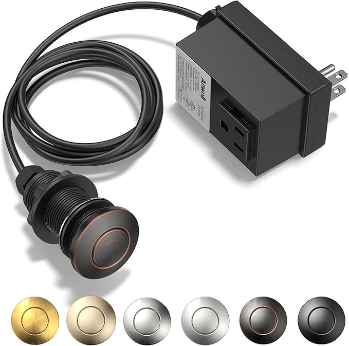 Garbage Disposal Air Switch Kit - Professional, UL Listed Wireless Sink Top Garbage Disposal Button, Stainless Steel/Black On/Off, Compatible with all garbage disposals