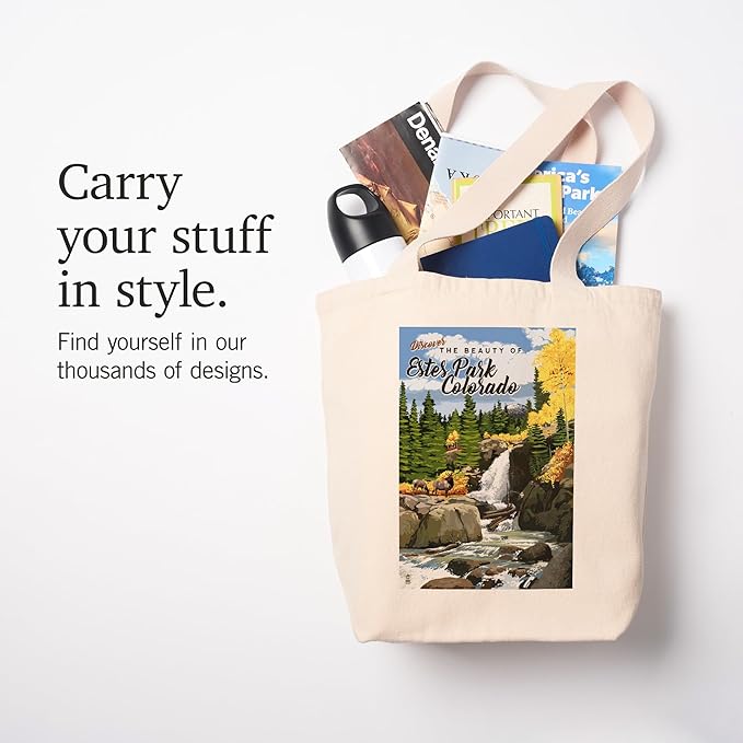 Lantern Press Estes Park, Colorado, Waterfall (100% Cotton Canvas Reusable Tote Bag)