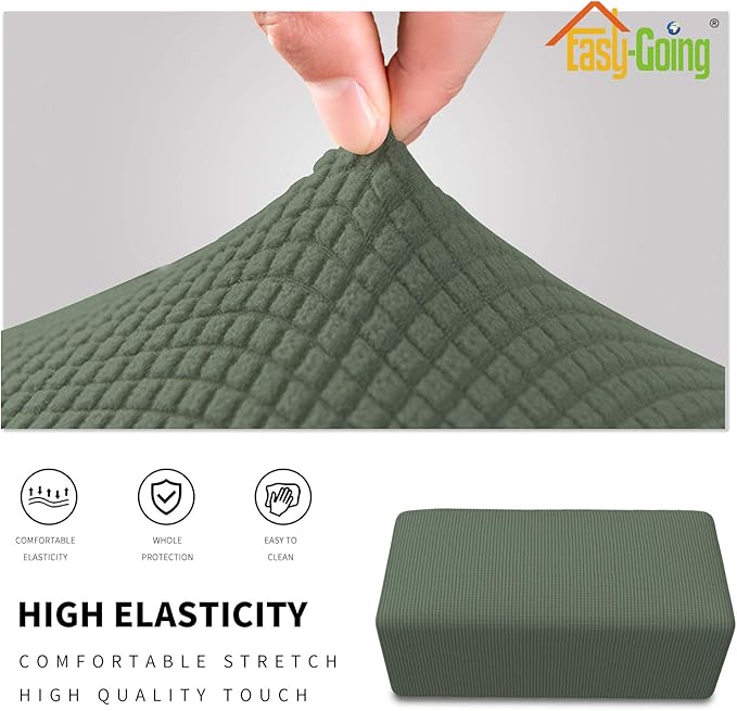 Easy-Going Stretch Ottoman Cover Folding Storage Stool Furniture Protector Soft Rectangle slipcover with Elastic Bottom (Large, Greyish Green)