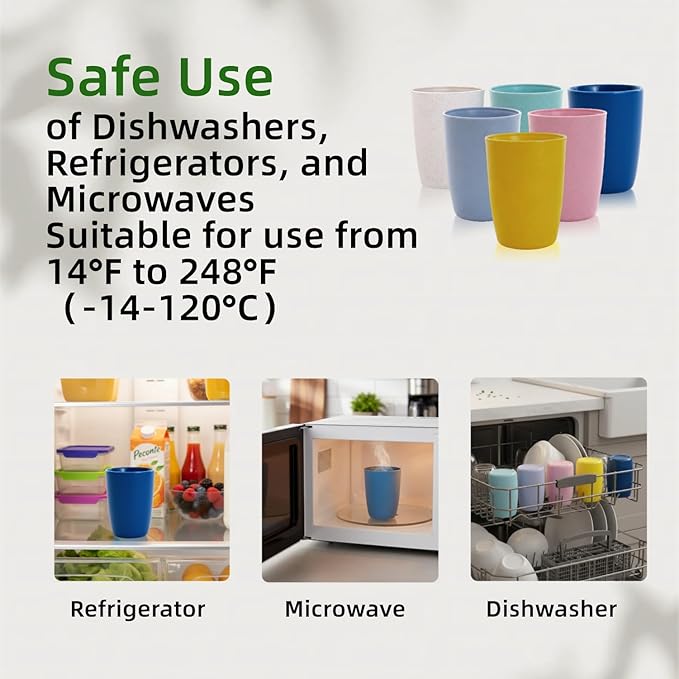 LNTPP 12oz Wheat Straw Cups, 6-Pack - Thickened Reusable & Microwave Safe, Dishwasher Friendly Eco-Cups for Home & Kitchen