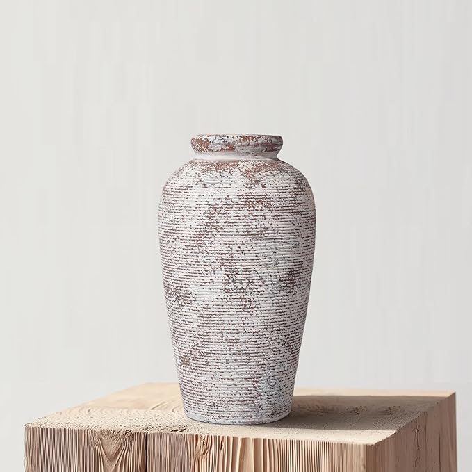 Terracotta Vase, Rustic Farmhouse Vase, Large Ceramic Vases for Centerpieces, Farmhouse Decor for Living Room, Shelf, Entryway, Room Decor, 11 inch