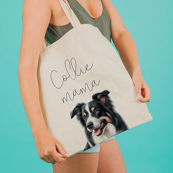 Dog Mama Tote Bag – Cute Dog Lover Canvas Bag, Reusable Shopping Shoulder Bag for Women, Pet Mom Gift,