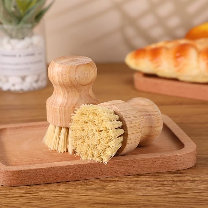 Nuenen 50 Packs Bamboo Dish Scrub Brushes Wooden Scrubbers Set Kitchen Dishwashing Scrubber with Natural Sisal Bristles for Iron Pot Pan Sink