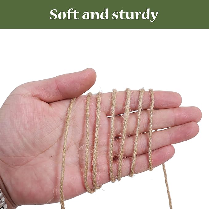 Natural Jute Twine 328ft 3mm,3Ply Twisted Thick Twine Rope Strong Jute String Roll for Crafts Gift Wrapping Gardening Home Decor Bundling Cat Scratching Post