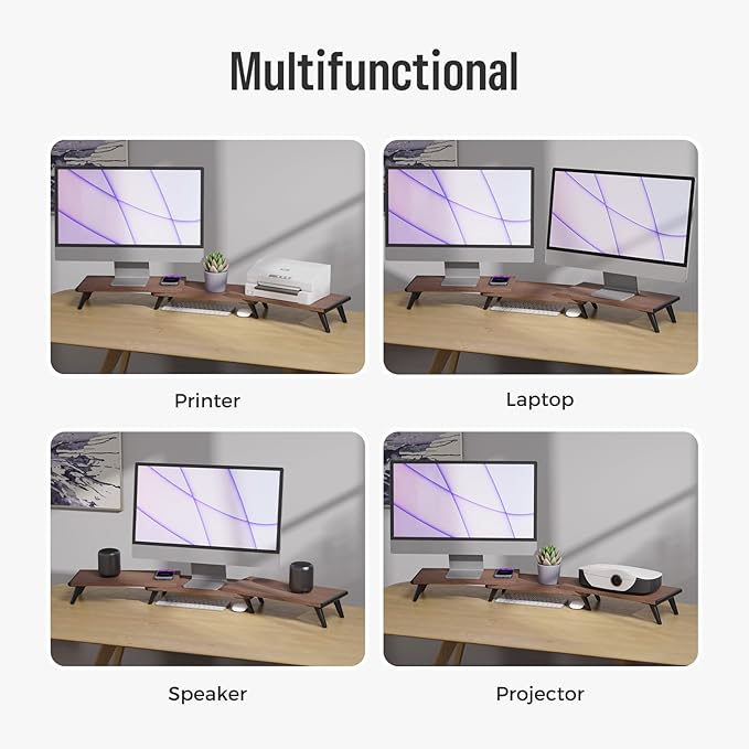 loukin Dual Monitor Stand Riser for Desk, 43.6"*8.2"*3.2" Large Computer Stand for 2 Monitors, Laptop, Printer, Length and Angle Adjustable Computer Shelf, Home Office,Max 43.6" Length(Brown)