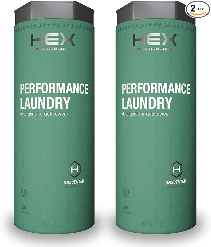 HEX Performance Laundry Detergent, Unscented, 100 Loads (Pack of 2) - Designed for Activewear, Eco-Friendly, Concentrated Formula