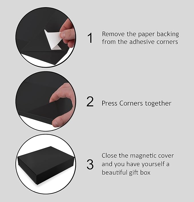 2 Pack Black Hard Gift Box with Magnetic Closure Lid 7" x 5" x 1.6" Rectangle Boxes For Gifts With Black Glossy Finish (Black, 2 Boxes)