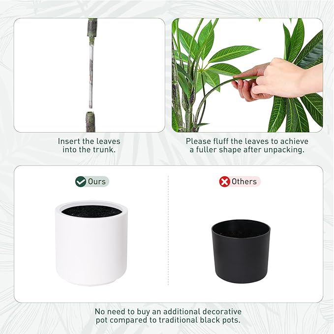 Money Tree Artificial - 6 FT Tall Fake Tree with Decorative planters - Large Faux Plants Lifelike Branches & Foliage - Artificial Plants Indoor for Home Office Living Room Decor