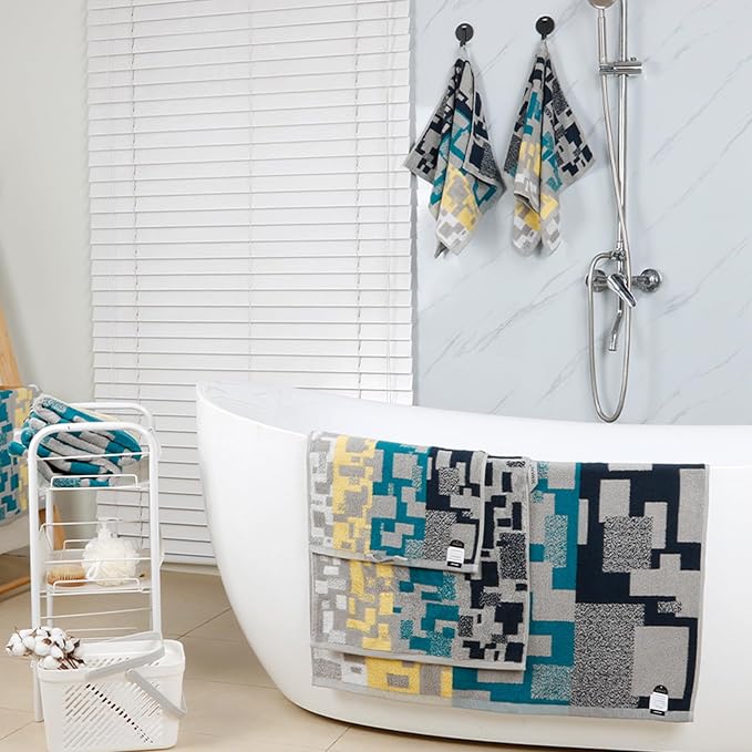 SEMAXE 12-Piece Family Bathroom Towel Set - 100% Cotton, 4 Bath Towels, 4 Hand Towels, 4 Washcloths, Ultra-Soft and Super Absorbent, Lighter Weight