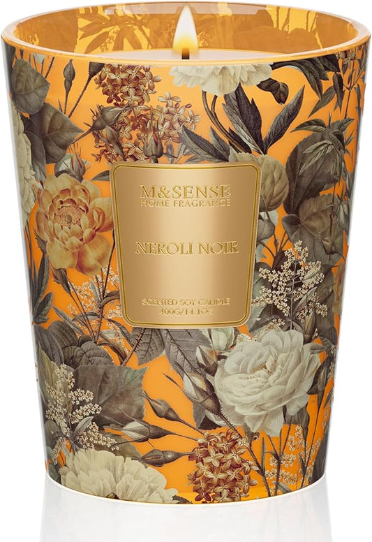 M&SENSE Neroli Noir Scented Candle, Natural Soy Candles Fall Winter Non Toxic 14.1oz 60H Slow Burning, Stress Relief Calm Home Fragrance Housewarming Thanksgiving Christmas Gifts