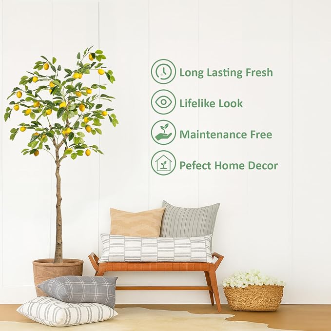 Artificial Lemon Tree 5FT Tall Faux Lemon Tree 5 Feet Fake Lemon Tree Faux Plants with Realistic Trunk and Lifelike Leaves and Fruits for Home Office Decor (Lemon Tree, 5 FT)