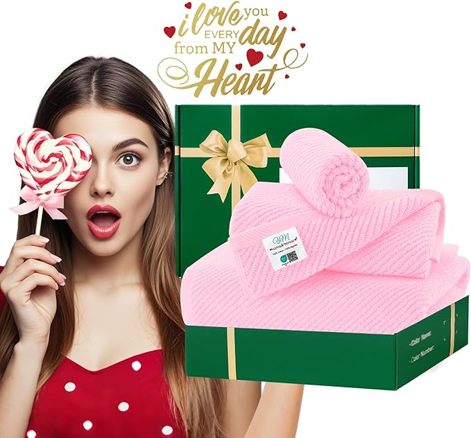 VOOVA & MOVAS Pink Towels for Bathroom - 100% Cotton | Quick Dry | Thick | Lightweight, 3PCS Towel Set, 1 Large Bath 30"x56", 1 Hand 18"x28", 1 Washcloth 13"x13", Bathroom Essentials