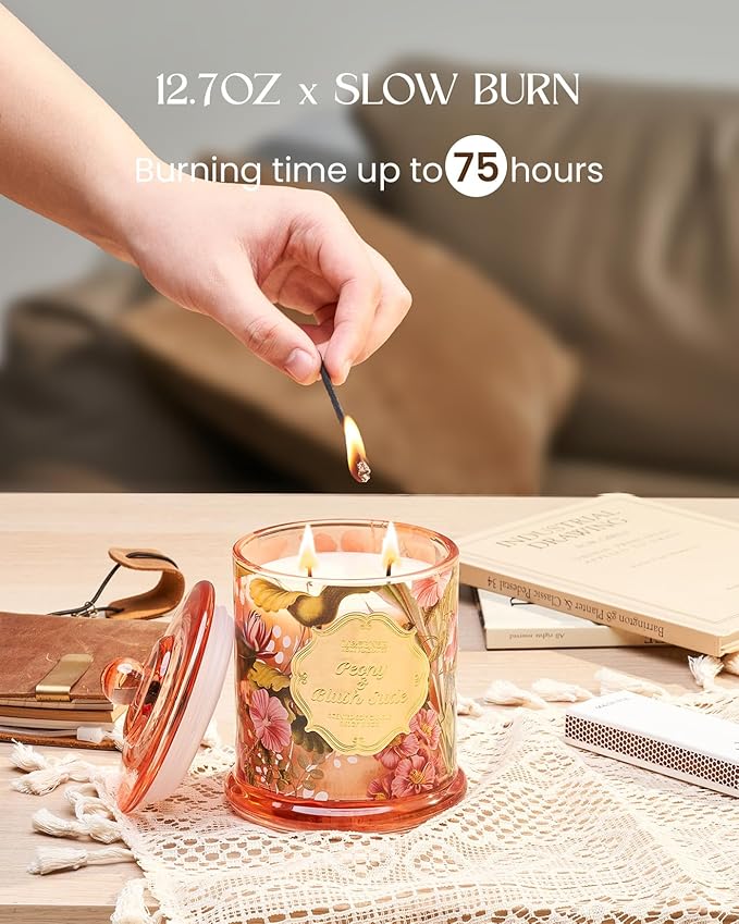 M&SENSE Peony Candles Home Scented, Organic Soy Candle 12.7oz 75 Hour Long Lasting Slow Burning, Spring Floral Fragrant Relaxing Aromatherapy Candle, Aaesthetic Candle Gift for Women