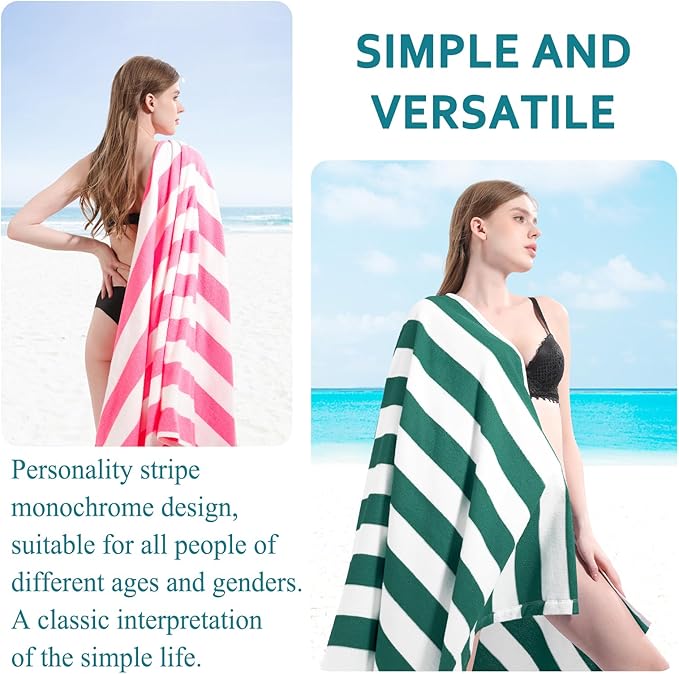 4 Packs Extra Large Bath Towels Striped Beach Towel Set Bathroom Sheets Bulk Oversized Soft Fluffy XL Big Absorbent Microfiber Blanket Turkish Hotel Shower Pool Hot Tub Toallas Baño Grandes Green