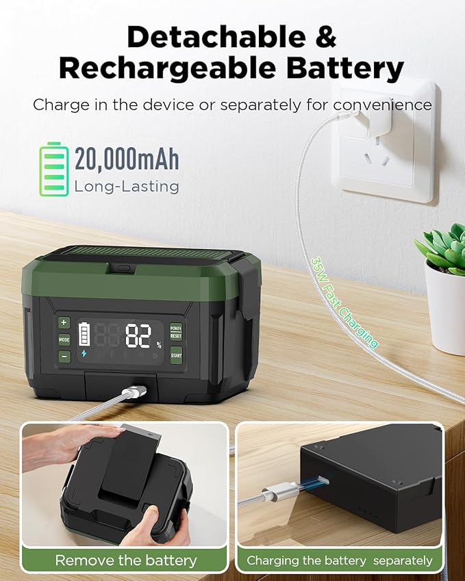 Cordless Electric Lunch Box for Adults – 1.2L Stainless Steel Self-Heating Lunch Box with 20000mAh Removable Rechargeable Battery, Portable Heated Food Warmer for Work, Travel & Office