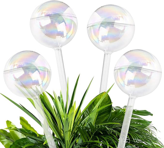 Plant Watering Globes- 4 Pack Iridescent Rainbow Glass Water Bulbs Self Watering Spikes Planter Insert Automatic Plant Watering Bulbs Devices for Indoor and Outdoor Plants