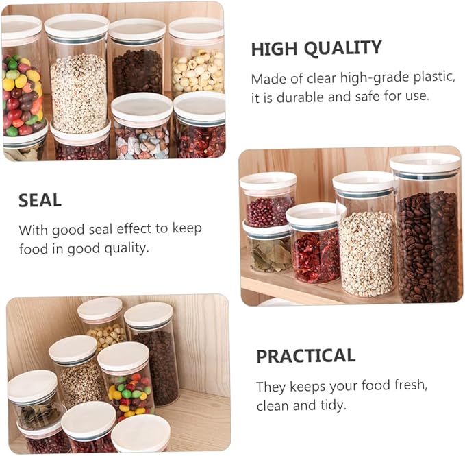 4pcs Plastic Sealed Canisters with Airtight Lids for Kitchen Food Storage Transparent Containers for Coarse Cereals Grains and Snacks Pantry Organizers