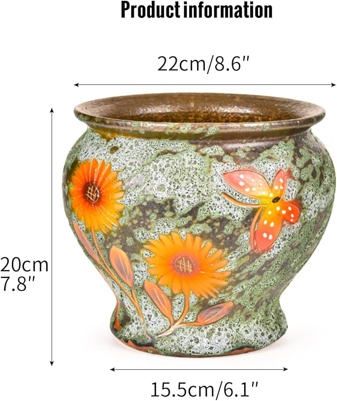 Sungmor Ceramic Hand Painted Succulent Flower Pots, 9 Inch Large Pottery Pots for Indoor Outdoor Plants, Decorative Ceramic Vase for Flower Arrangement Home Decor, Vintage Centerpieces Flowerpot