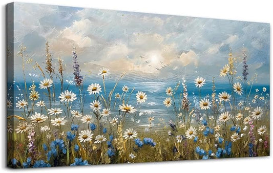 Canvas Wall Art for Living Room Large Wall Decor for Office Modern Bedroom Decorations White Flower Landscape Pictures Farmhouse Paintings Artwork Room Wall Mural Aesthetic Home Decor 60x30