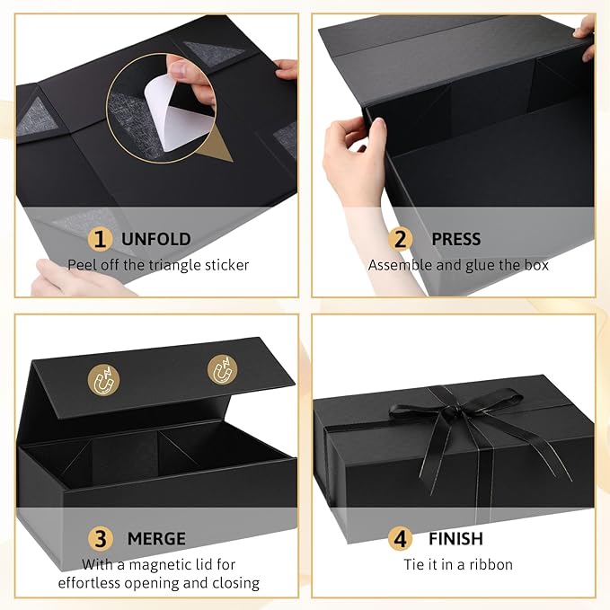 VGOODALL Black Gift Box, 14x8.7x4.3 Inches Large Gift Boxes with Magnetic Lids for Presents Anniversary Wedding Groomsman Proposal Birthday